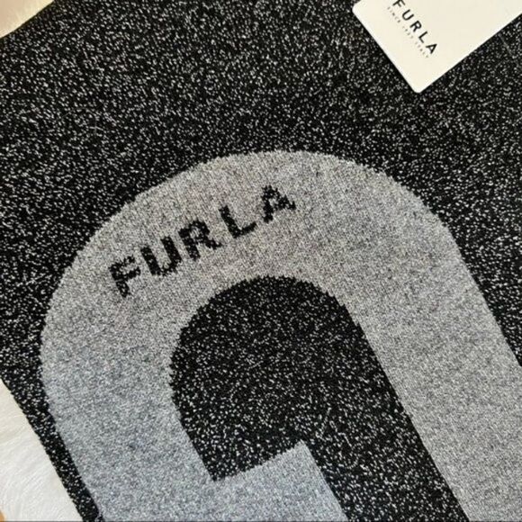 Furla Metallic Knit Scarf, Wool, Black & Gray, Reversible,Designer Luxury, NWT - Picture 4 of 15